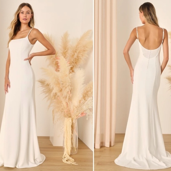 LULUS Bridal Wedding Elegant Sophisticated Chic Open Back Trumpet Mermaid Gown - Picture 1 of 4